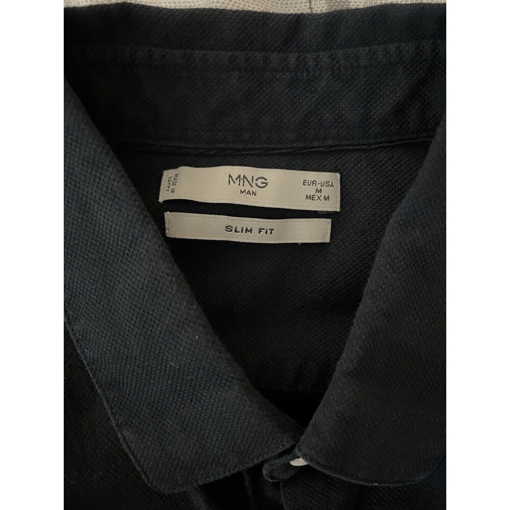 Mango Men Slim Fit Navy Blue Long Sleeve Shirt, Size Medium - Picture 3 of 3